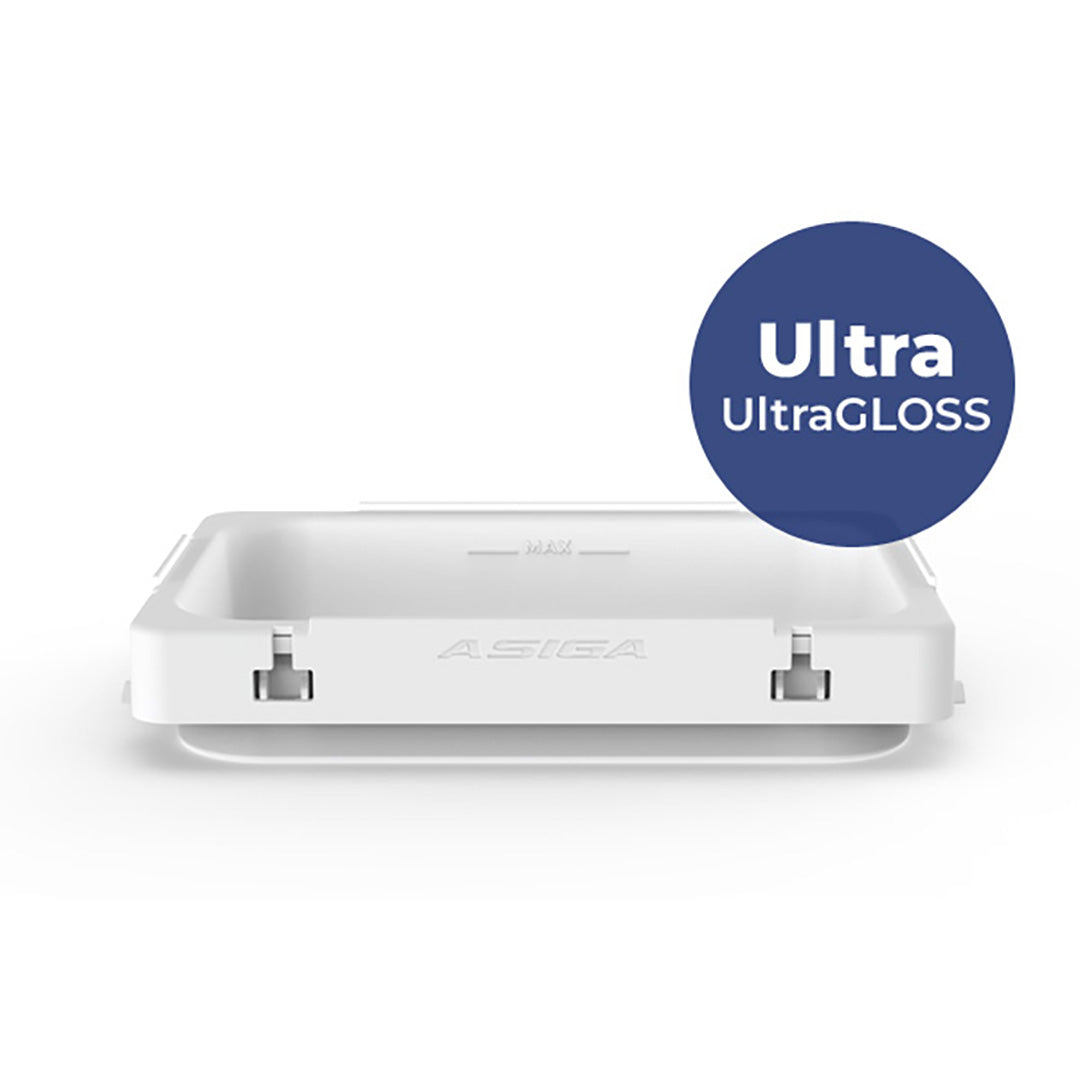 White 3D printing tray for an Asiga Ultra 3D printer on a white background.