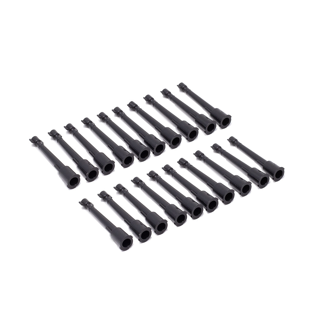 A 20 pack of black tips for dental syringes on a white background