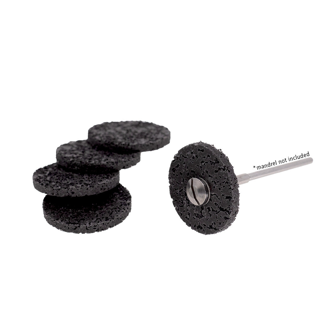 Set of 5 black 3mm anax rotary stiff pad wheel burs on a white background.