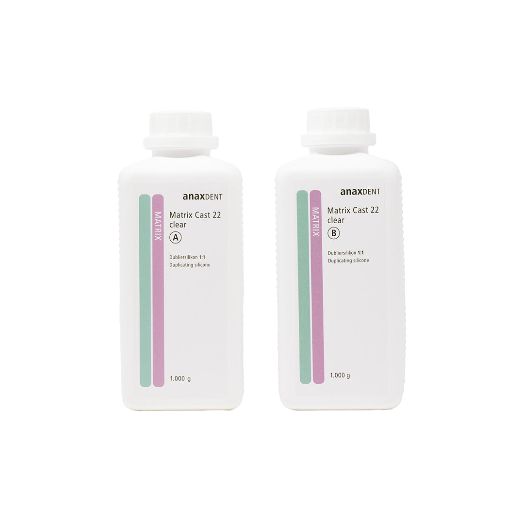 Two bottles labeled as "Matrix Cast 22 Clear" on a white background; One bottle is marked "A", the other is marked "B".