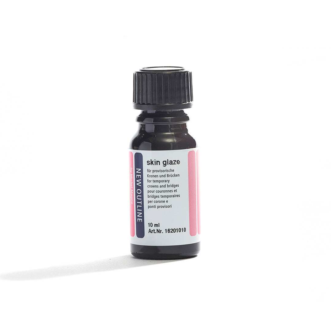 A small black bottle with a white label that says "New Outline Skin Glaze 10ml" on a white background.