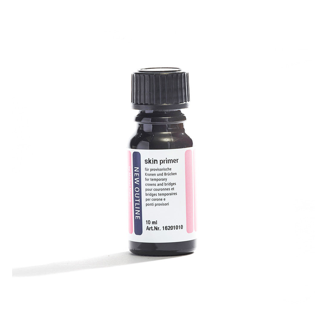 A small black bottle with a white label that says "New Outline Skin Primer 10ml" on a white background.