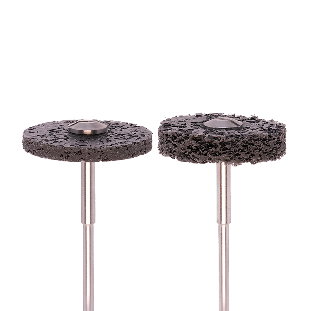 Two black, differently sized rotary wheels on a white background.