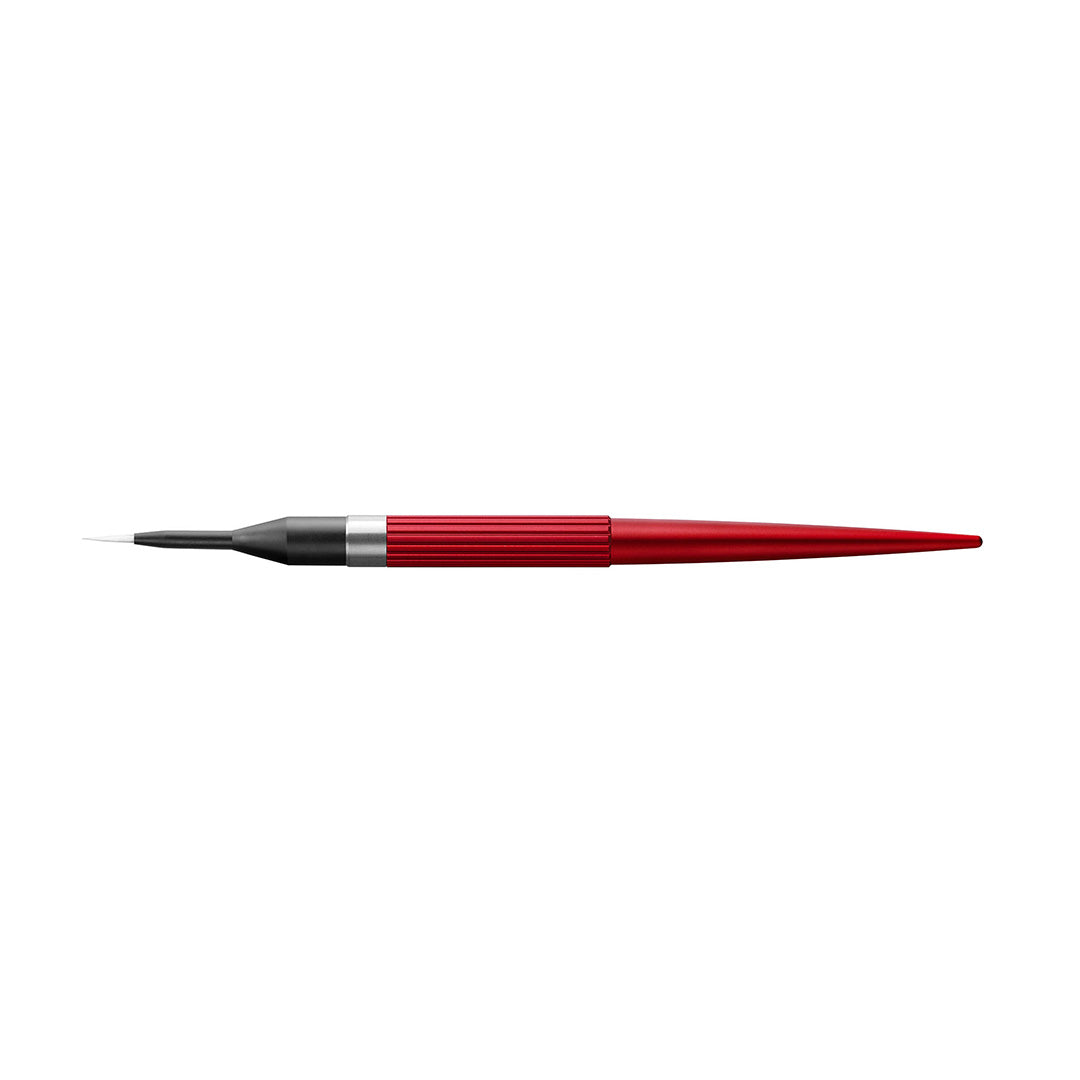 A Smile Line N.era Intenso Brush #1, with a red and black handle and a white tip, on a silver background.