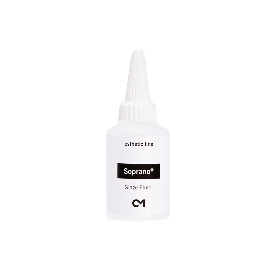 A white bottle of Soprano Glaze Fluid on a white background.