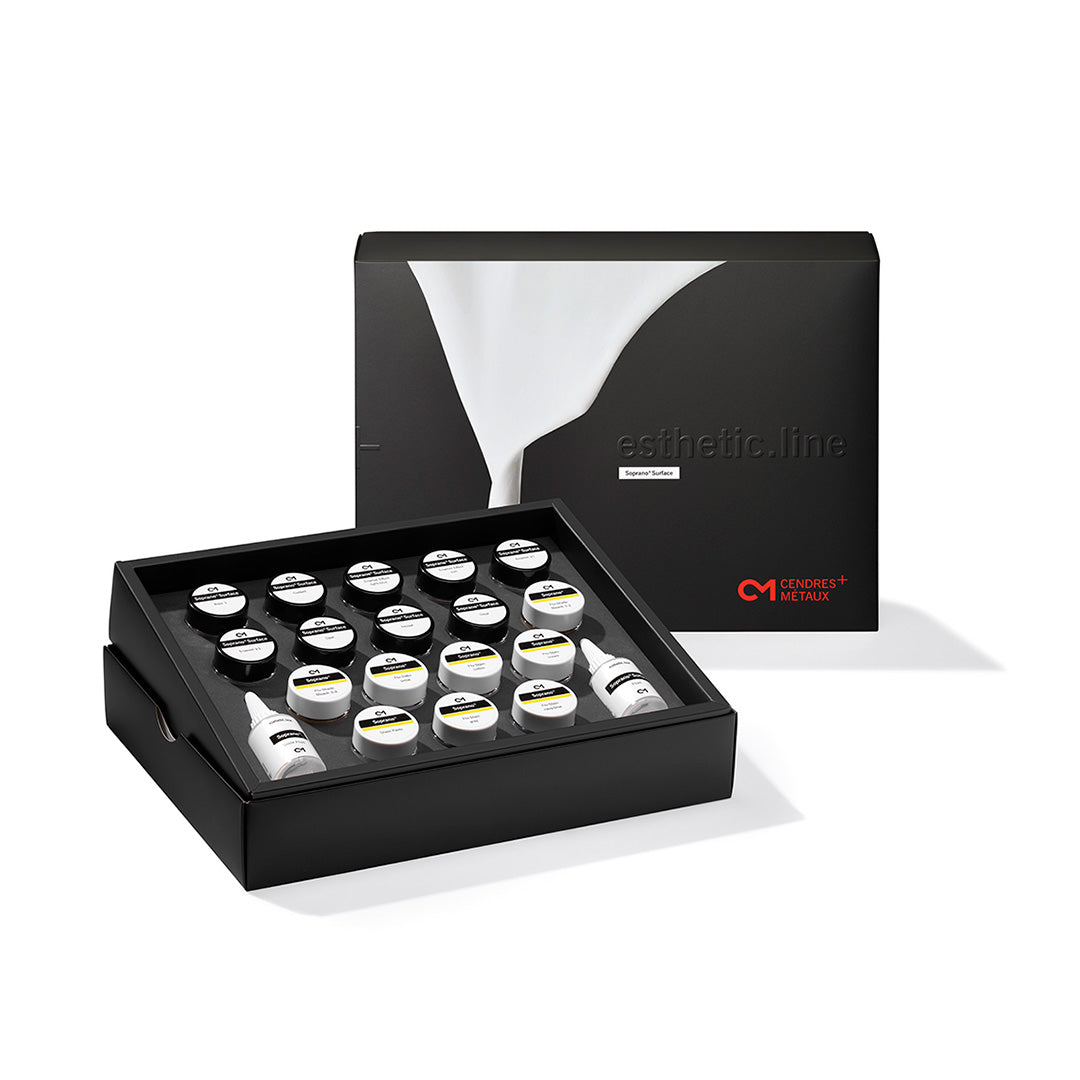 Open black kit box displaying the contents of the Soprano Surface Bleach Shades Kit.