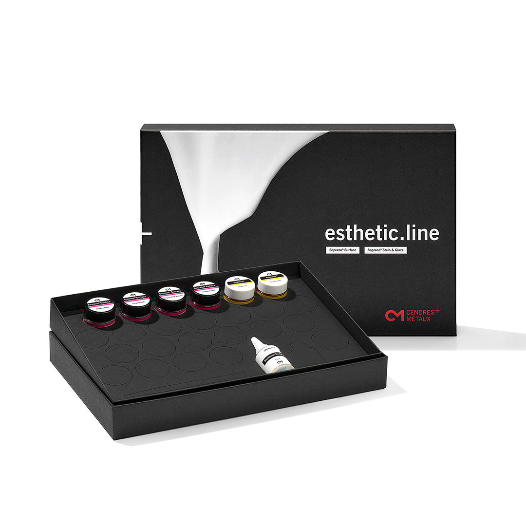 Open black kit box with contents of the Soprano Surface Gingiva Intro Kit displayed.