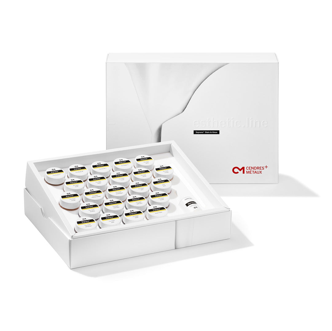 Open white kit box displaying the contents of the Soprano Surface Stain & Glaze Kit.