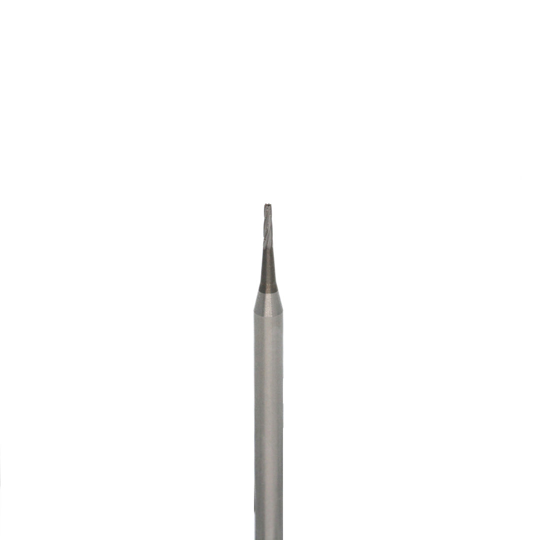 A close-up image of a conical-point needle carbide bur on a white background.