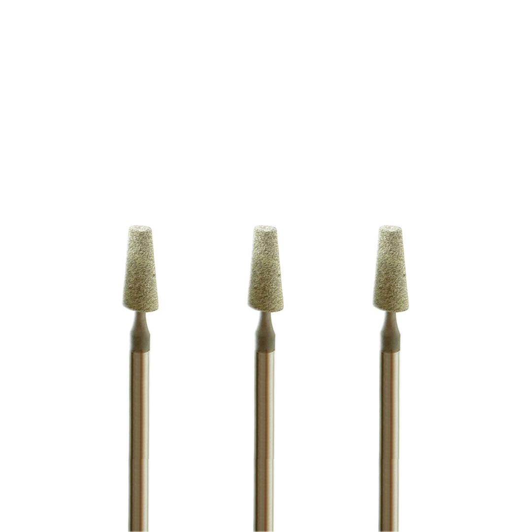 Set of three cone-shaped rotary tools on a white background.