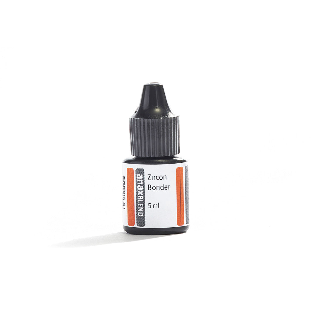 A bottle of anaxdent Zircon Bonder with a black cap and a label that includes the product name and brand on a white background.