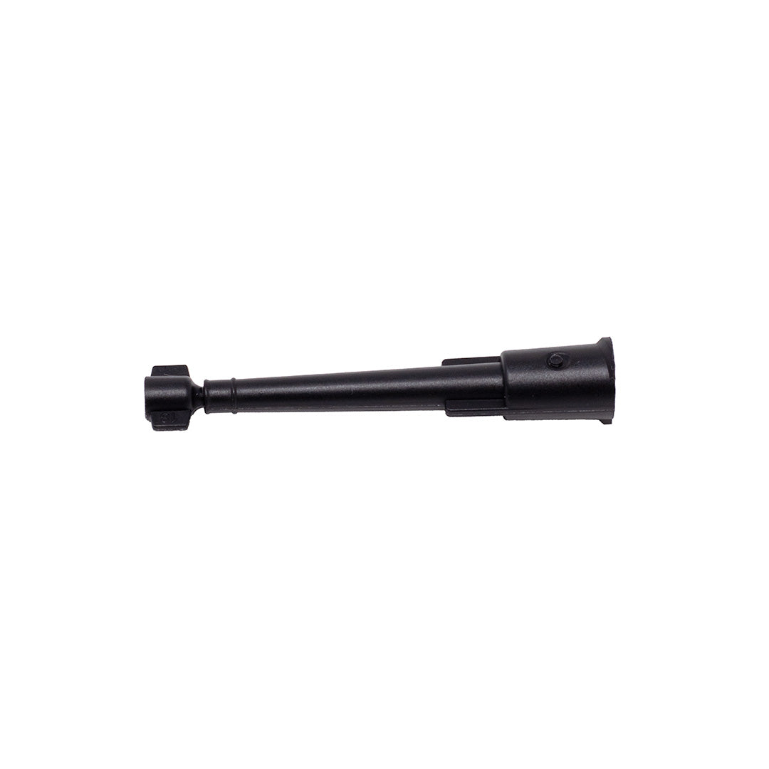 Covered tip for a dental material syringe; all black on a white background.