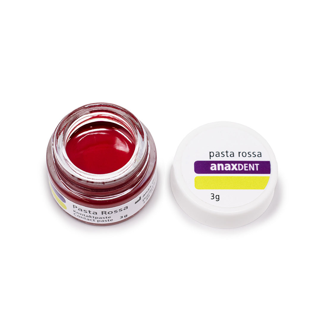 An open jar of anaxdent Pasta Rossa, with its lid to the side.